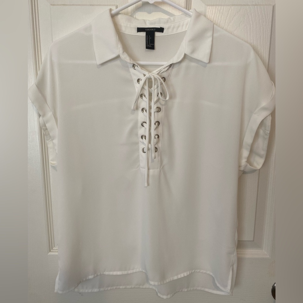 Women's White Lace-Up Blouse